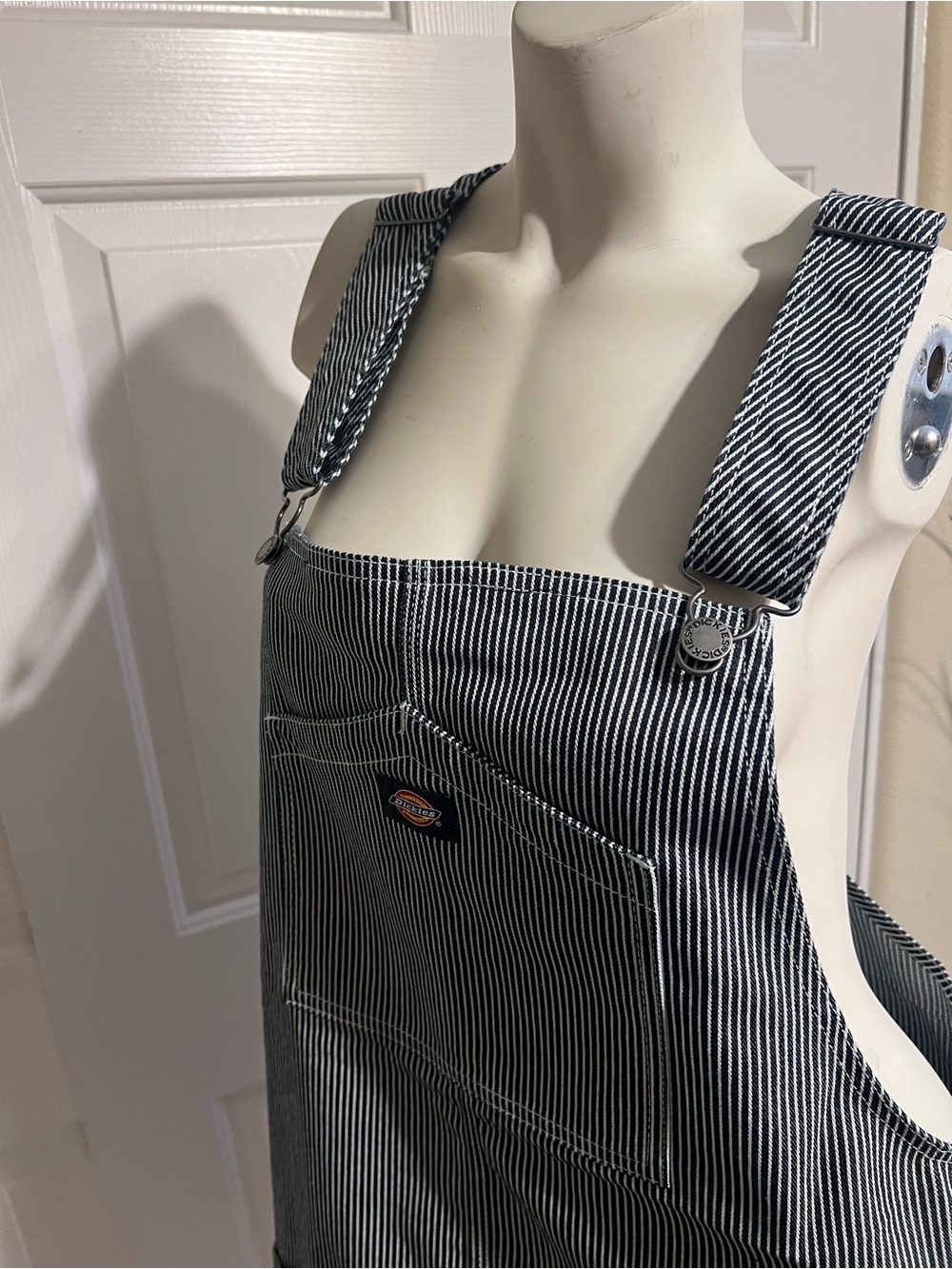Dickies Navy and White Pinstripe Work Apron/Dress with pockets